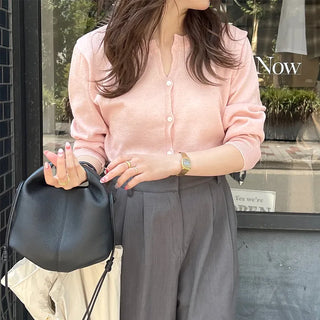 Linen blend round neck cardigan