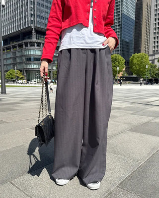 Pintuck striped wide slacks