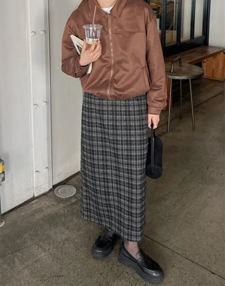 H-line check long skirt