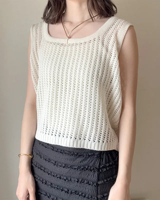 Perforated back ribbon knit sleeveless dress