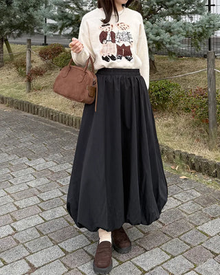 Balloon long elastic waist skirt