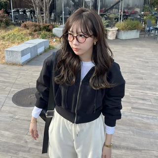 Basic Cropped Hooded Zip-Up