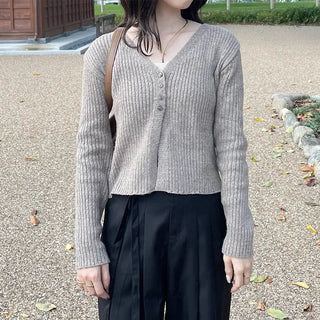 Pointed button rib knit cardigan