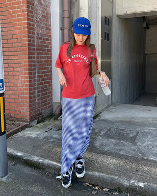 Gingham check maxi skirt