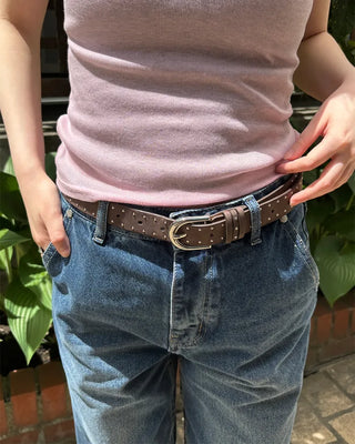 Suede studded buckle belt