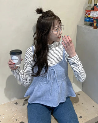 Basic striped turtleneck T-shirt