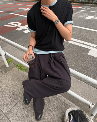 Henley neck simple short-sleeved T-shirt