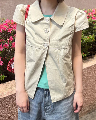 Button-up puff-sleeve cotton blouse