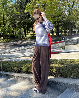 Corduroy ribbed elastic waist pants