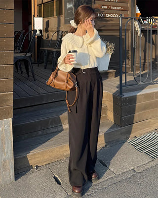 Belted back elastic waist slacks