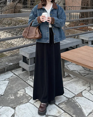 A-line ribbed long skirt