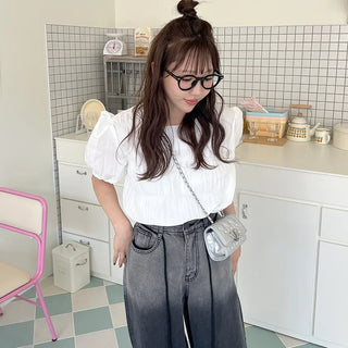 Pleated short-sleeved blouse