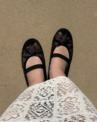 Polka Dot Mesh Mary Jane Flat Shoes