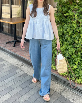 Shirred sleeveless blouse