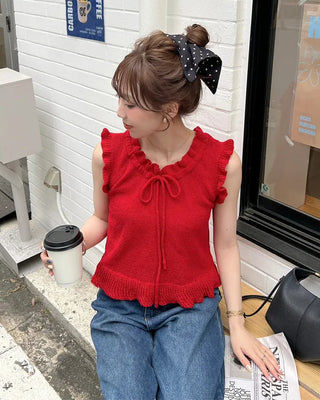 French girly frill sleeveless knit
