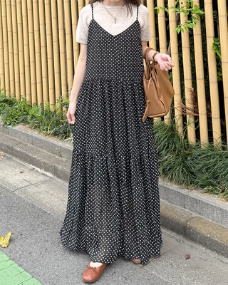 V-neck polka dot long dress