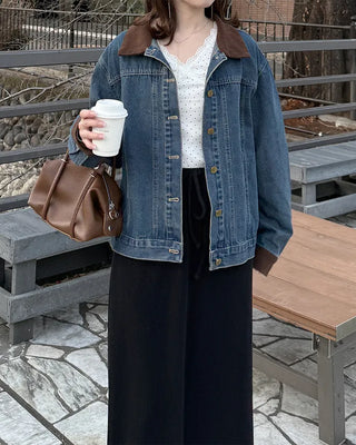 Corduroy Collar Neck Denim Jacket