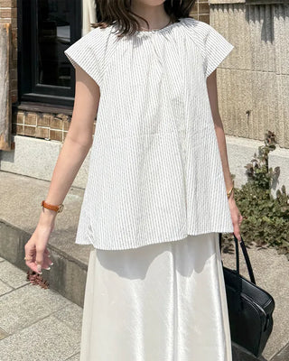 Cap-sleeve striped blouse