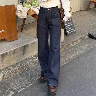 Pocket-stitched bootcut low-rise denim