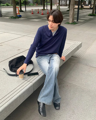 Layered Henley Neck Point Long-Sleeve T-Shirt