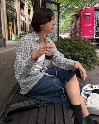 Gingham check point long-sleeved shirt