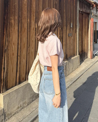 Color Button Point Short-Sleeve Knit
