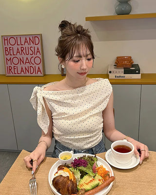 Polka dot off-shoulder blouse