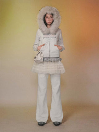 [Moromoro2] Fur Collar Hoodie & Flare Sweatpants  Set