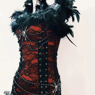 Feather spider applique beaded lace up maxi dress