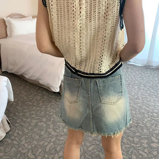 Vintage washed denim mini skirt