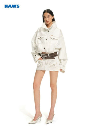 [NOTAWEAR] Washed Denim Cropped Jacket