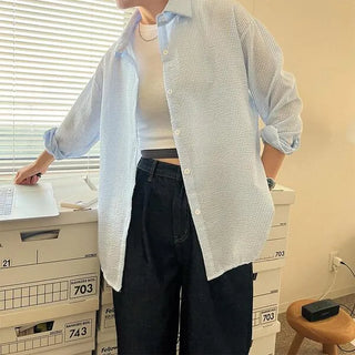 Cotton waffle striped shirt