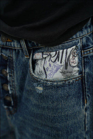 [MASONPRINCE] Distressed High-Waist Denim Jeans