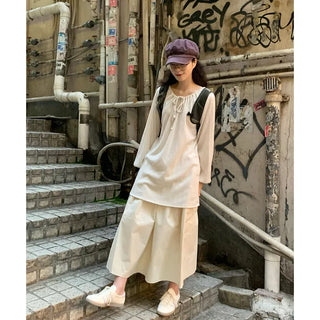 Cotton A-line shirred long skirt