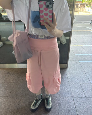 Elastic waist striped shorts