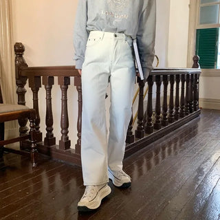 Brushed-back straight cotton pants