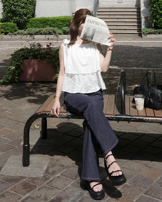 (ORIGINAL) Eyelet Tiered Ribbon Sleeveless Dress