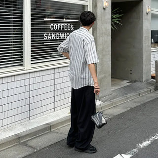 Stitch stripe short-sleeved shirt