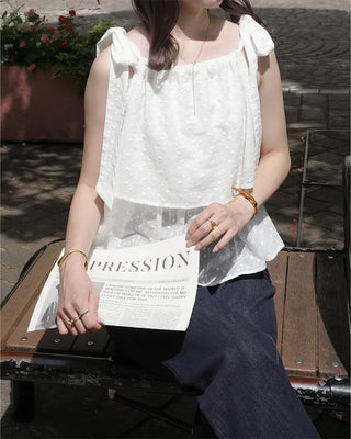 (ORIGINAL) Eyelet Tiered Ribbon Sleeveless Dress