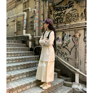 Cotton A-line shirred long skirt