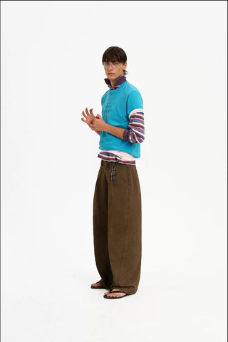 [MASONPRINCE] Curved Double Pleat Wide Pants