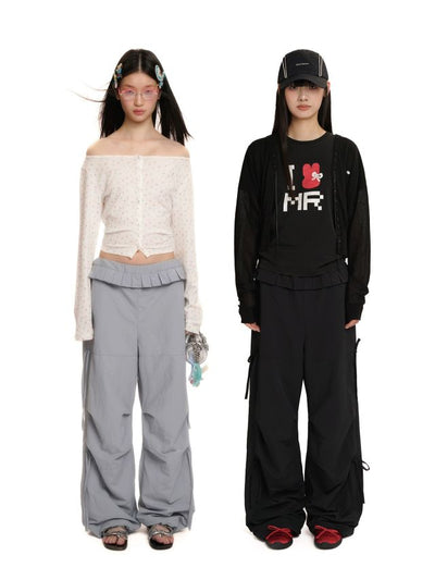 [moromoro2] Pleated Waist Parachute Pants