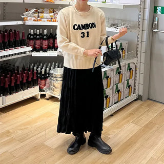 Crinkle pleated long skirt