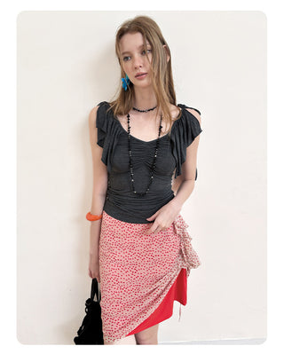 [NECY] Orange Soda Pop Shirring Midi Skirt