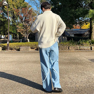 Cut-off wide denim pants