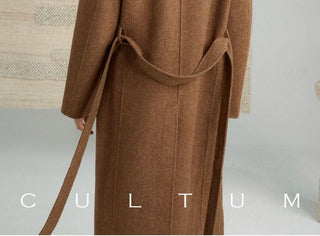 [CULTUM] Shawl Collar Belted Long Wool Coat
