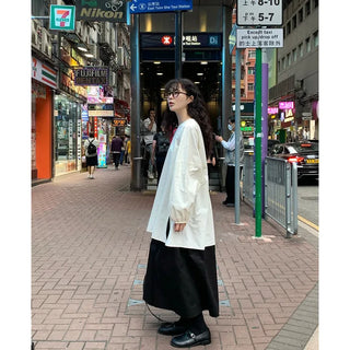 Cotton A-line shirred long skirt
