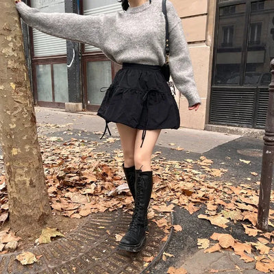 Ribbon Shirring Mini Skirt