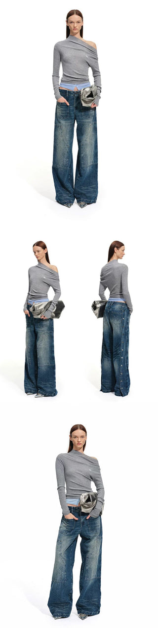 [NOTAWEAR] Wool Blend Asymmetric Layered Knit  Top
