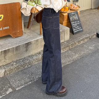 Pocket-stitched bootcut low-rise denim